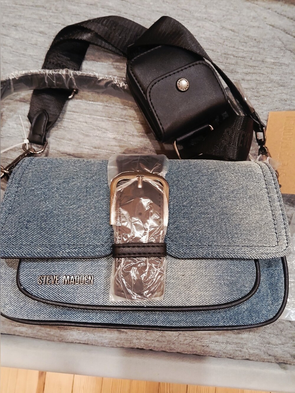Steve Madden Light Blue Denim Crossbody with Buckle Detail